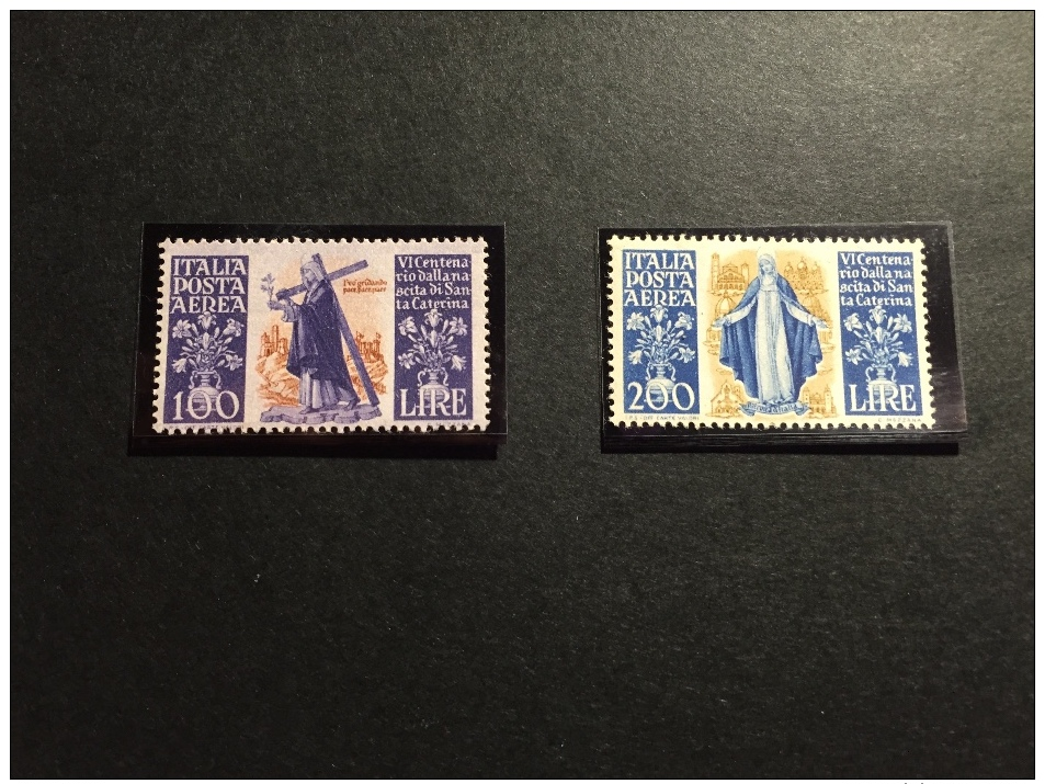 Rep.Italiana-6° Centenario Nascita Di S.Caterina Da Siena-Serie Cpl. Posta Aerea 2 Val.-1948-G.I. MNH ** NUOVI - 1946-60: Nuovi