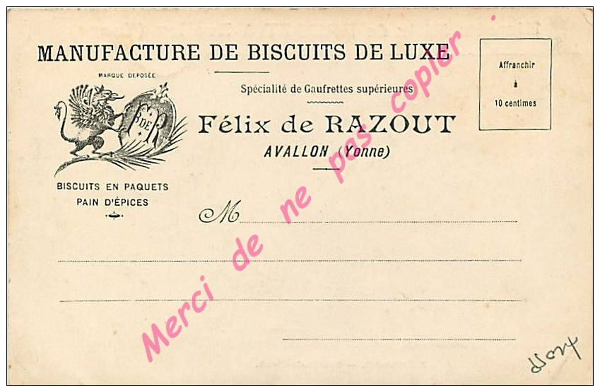 89. AVALLON . Cousin Le Pont .  CPA Biscuits FELIX DE RAZOUT - Avallon