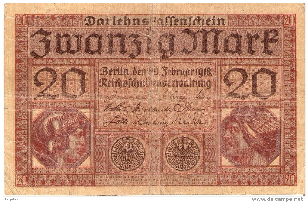 BILLETE DE ALEMANIA DE 20 MARK DEL AÑO 1918 (BANKNOTE-BANK NOTE) - 20 Mark