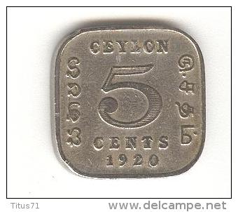 5 Cents Ceylan / Ceylon 1920 - George V - Kolonies