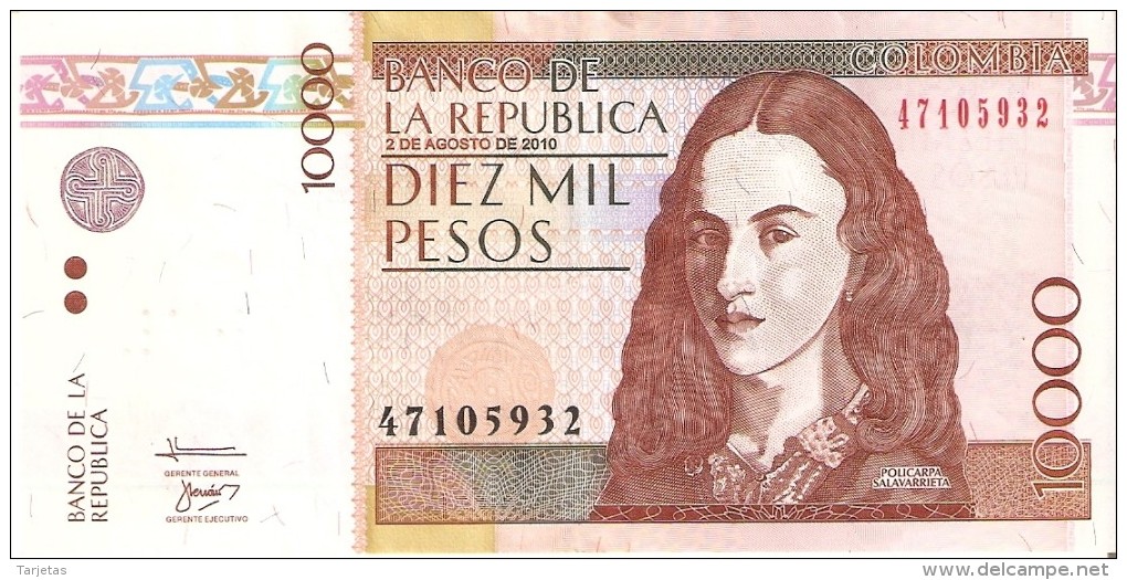 BILLETE DE COLOMBIA DE 10000 PESOS DEL AÑO 2010 (BANKNOTE) - Colombie