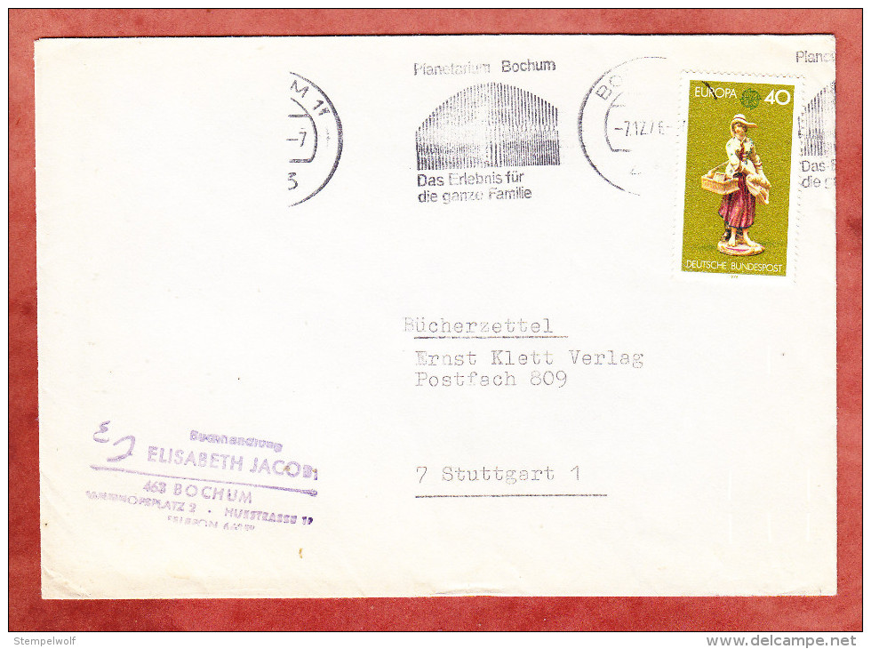 Buecherzettel, Europa  Band-MS Planetarium Bochum, Nach Stuttgart 1976? (76348) - Briefe U. Dokumente