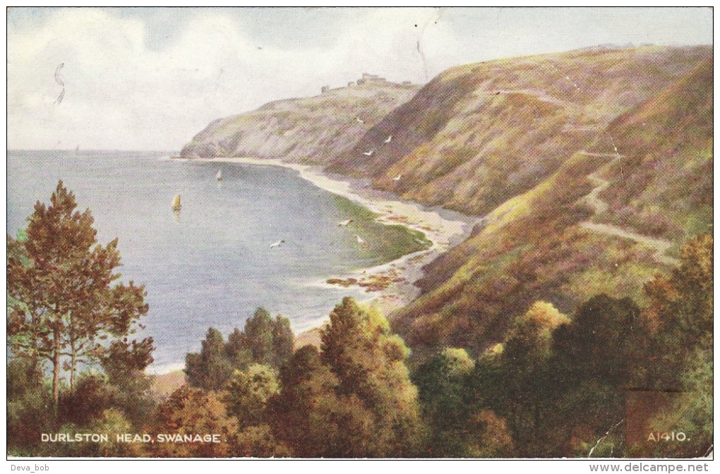 Vintage Postcard Durlston Head Swanage Valentine's Art Colour Sea Bay B F C Parr - Swanage