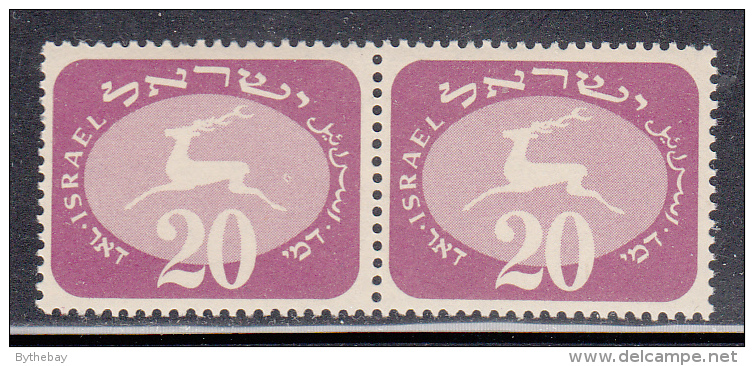 Israel MNH Scott #J14 Pair 20p Running Stag Left Stamp Has ´donut´ - Imperforates, Proofs & Errors
