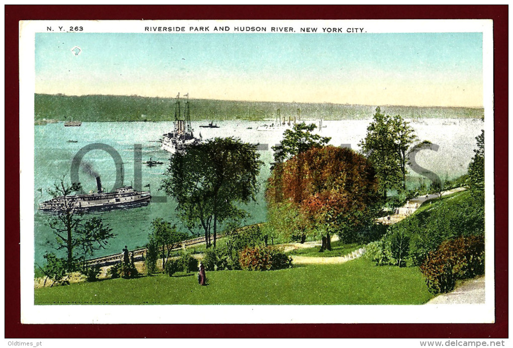 USA - NEW YORK - RIVERSIDE PARK AND HUDSON RIVER - 1910 PC - Hudson River