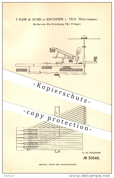 Original Patent - F. Kaim & Sohn In Kirchheim U. Teck , 1884 , Oktaven Verbindung Für Flügel , Klavier , Musik !!! - Kirchheim