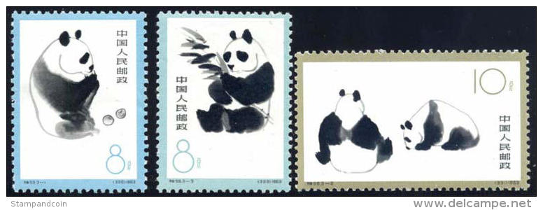 PR China #708-10 Mint Never Hinged Panda Set From 1963 - Nuevos