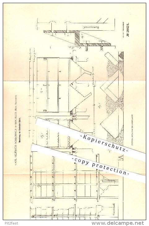 Original Patent - Carl Heinrich Schlobach In Rochlitz , 1884 , Neuerung An Getreide Silo's , Silo , Landwirtschaft !!! - Rochlitz