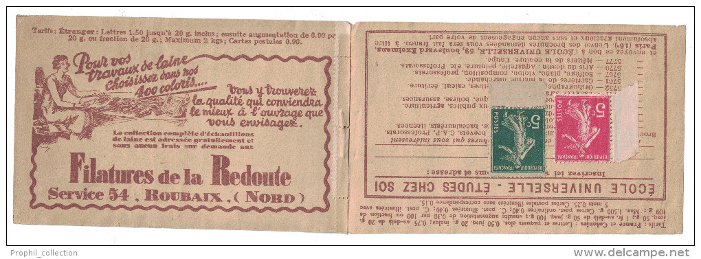 France - Carnet Vide Série 157 E Du Carnet SEMEUSE 199 Publicité Flanelle Reims Cathédrale Laine Fil De Lin Lille - Autres & Non Classés