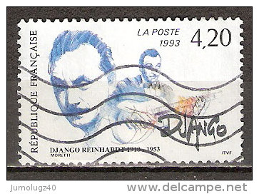 Timbre France Y&T N°2810 (02) Obl. Django Reinhardt. 4 F. 20. Multicolore. Cote 0.80 € - Gebraucht