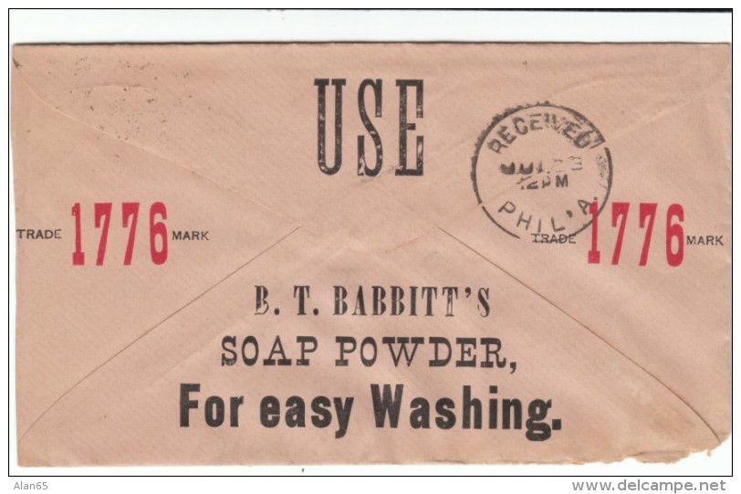 Sc #U281 2-cent Postal Stationery Envelope 1885 Issue Used, Nice Soap Powder Advertising On Back - ...-1900