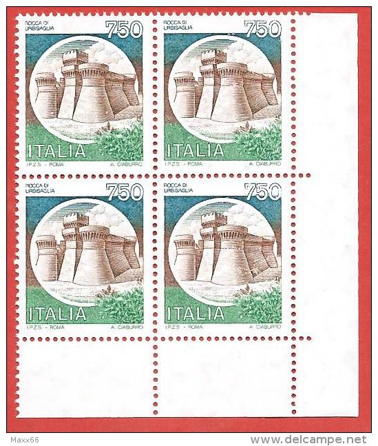 ITALIA REPUBBLICA QUARTINA MNH - 1990 - Castelli D'Italia - Valore Complementare Rocca Di Urbisaglia - £ 750 - S. 1524A - 1981-90: Neufs