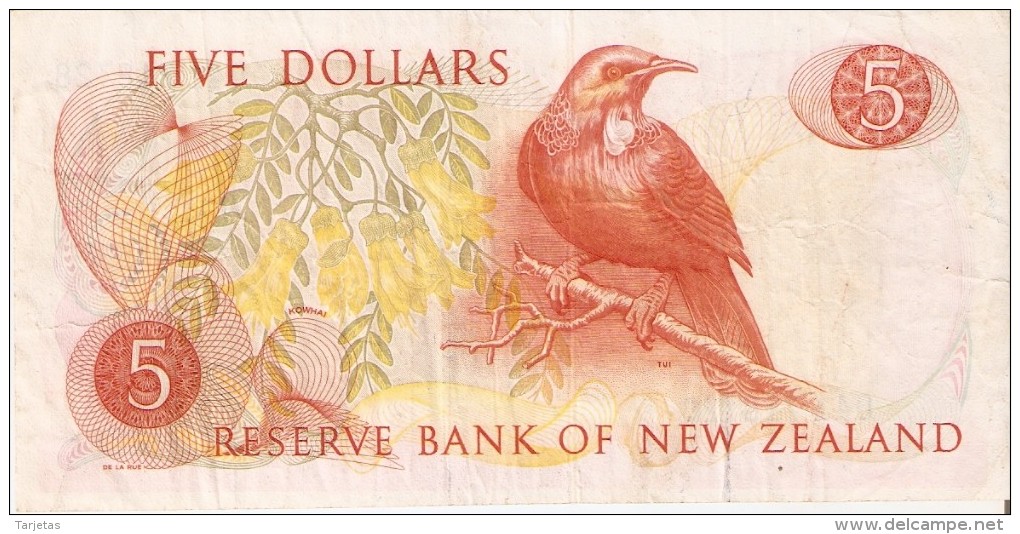 BILLETE DE NUEVA ZELANDA DE 5 DOLLARS DEL AÑO 1977-81 (BANKNOTE) (BIRD) - Nueva Zelandía