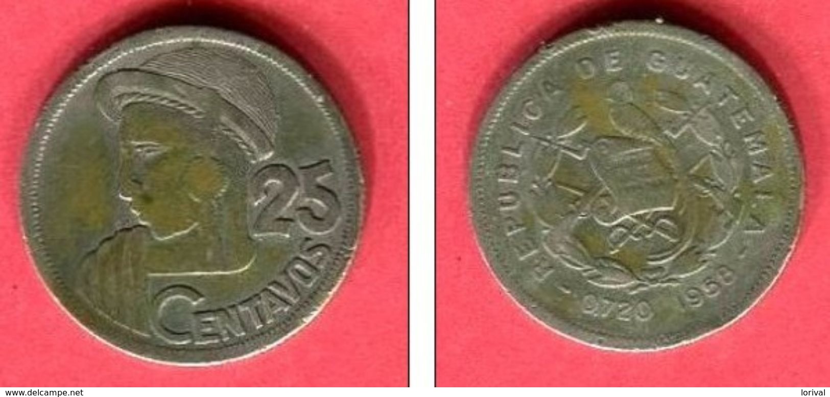 25   CENTAVOS 1958   (km 25 ] TB  9 - Guatemala