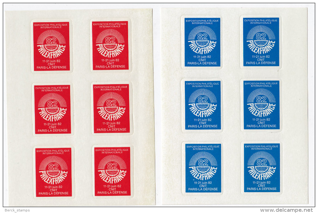 FRANCE -  PHILEXFRANCE 82 Paris CNIT - Erinnophile - Les 2 Blocs De 6 Complets Rouge Et Bleu De Vignettes Autocollantes - Briefmarkenmessen