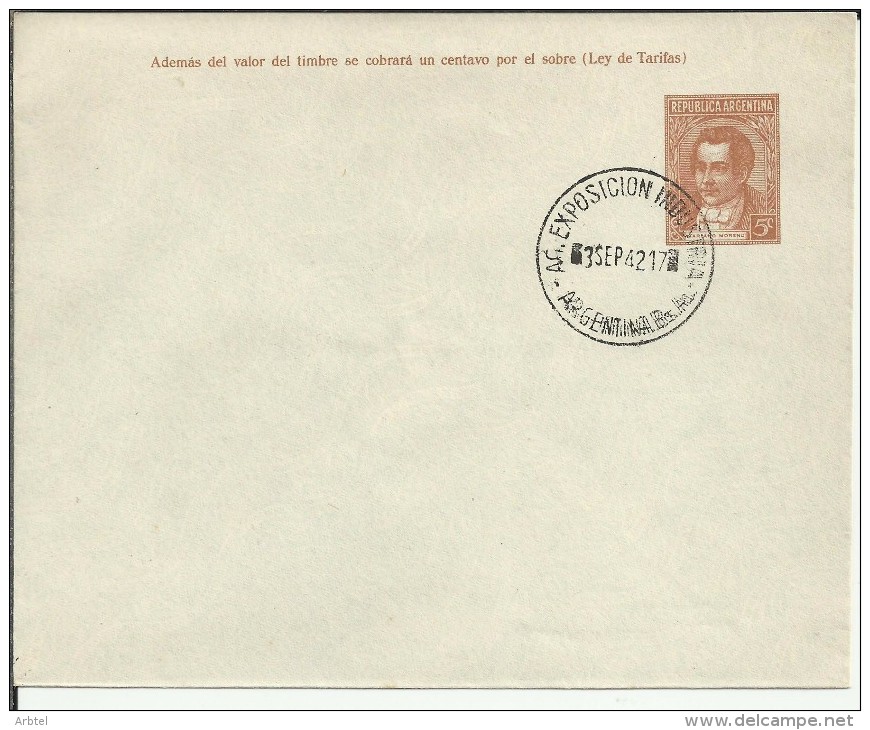 ARGENTINA SOBRE ENTERO POSTAL CON MAT EXPOSICION INDUSTRIA 1942 - Enteros Postales