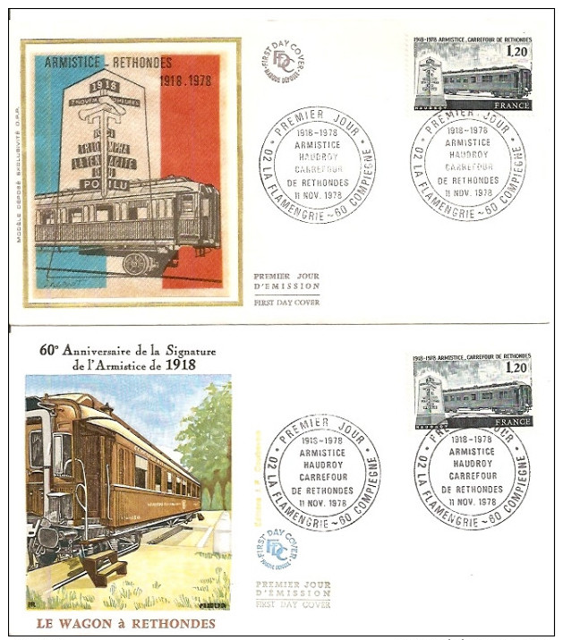 N° 2022  De 1978 -  Lot De 2 FDC   - Armistice Haudroy , Carrefour De Rethondes - 1970-1979