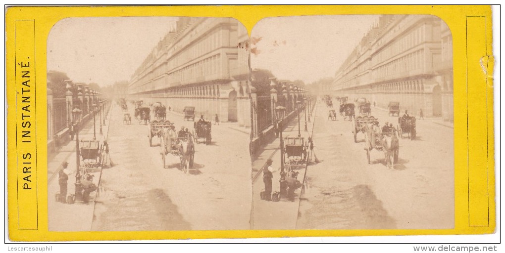 Paris Instantané Stereoscopique Rue De Rivoli Et Ministere Des Finances Debut Ou Avant 1900 Balayeur De Rue Cantonnier - Stereo-Photographie