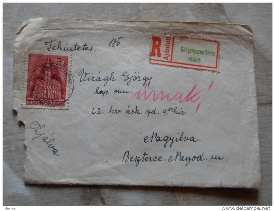 Hungary - Cover  Registered -Görgényszentimre  -Maros -Torda Vármegye - 1942      D129871 - Lettres & Documents