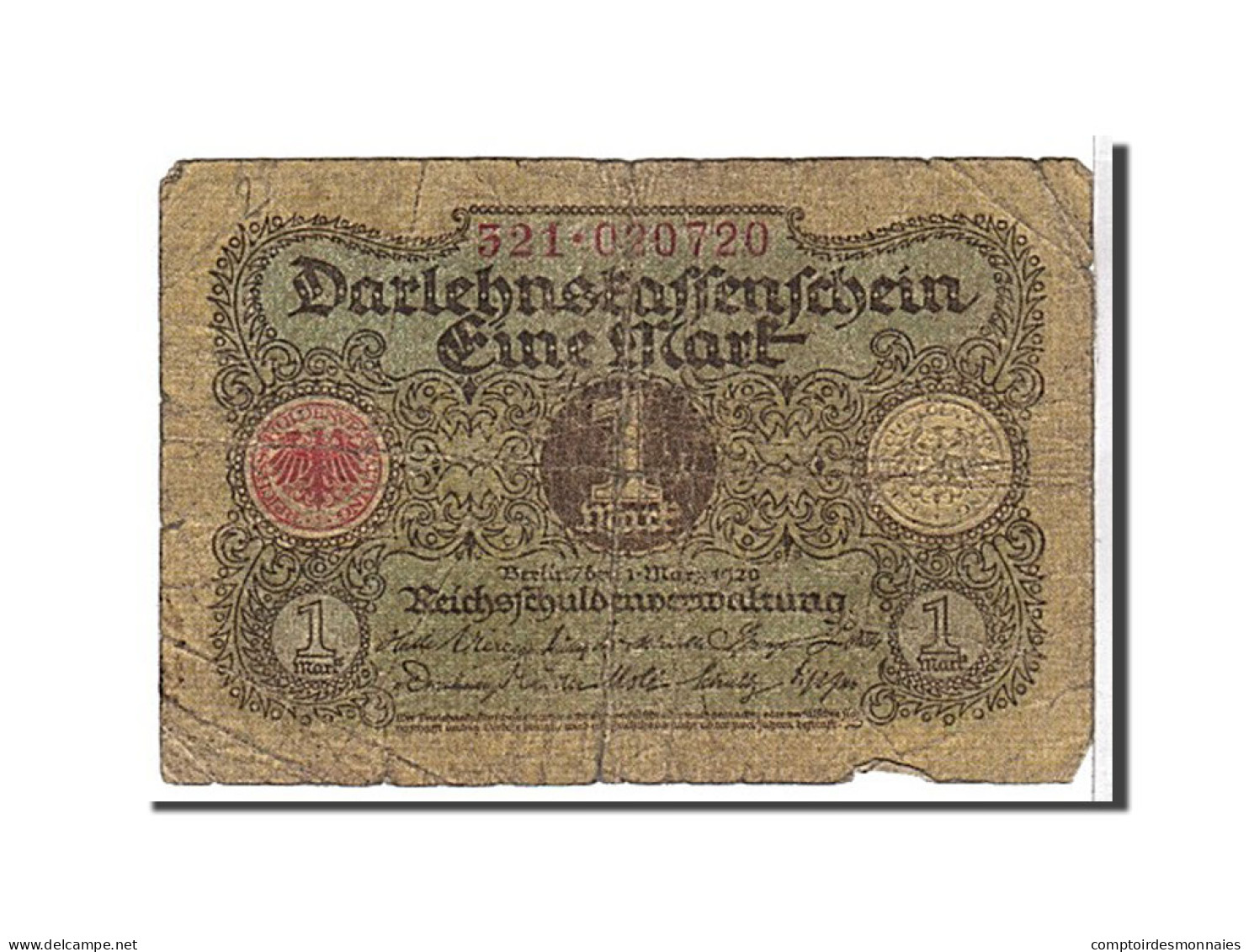 Billet, Allemagne, 1 Mark, 1920, B+ - 1 Rentenmark