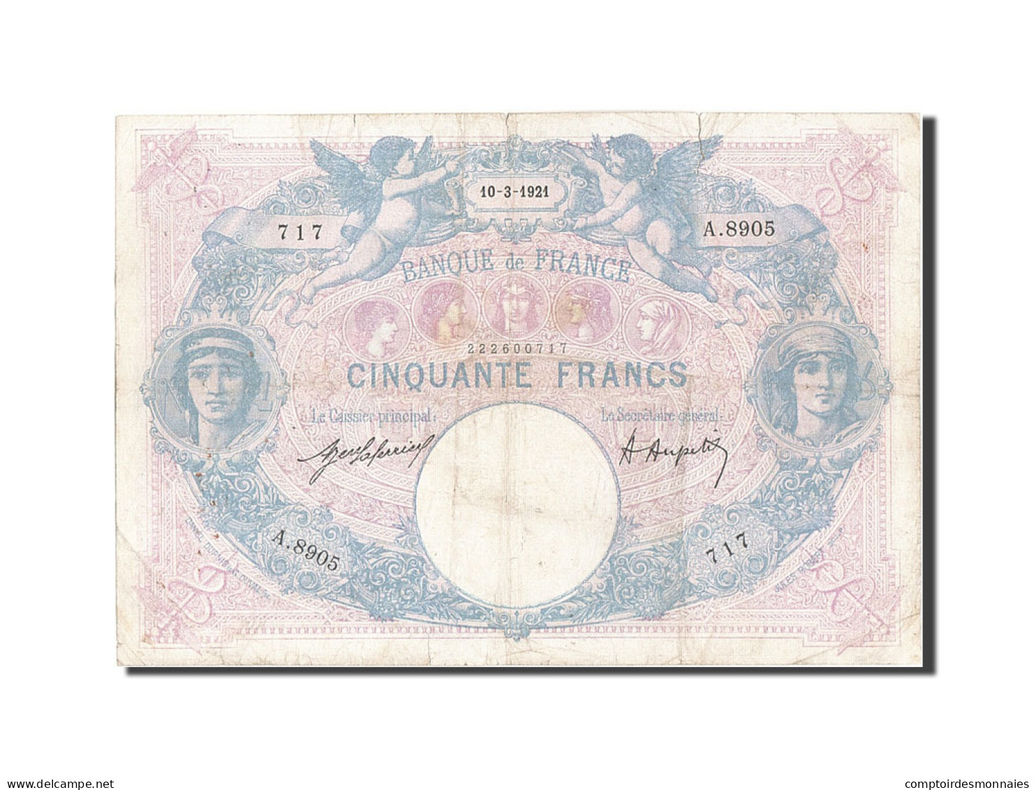 Billet, France, 50 Francs, 50 F 1889-1927 ''Bleu Et Rose'', 1921, 1921-03-10 - 50 F 1889-1927 ''Bleu Et Rose''