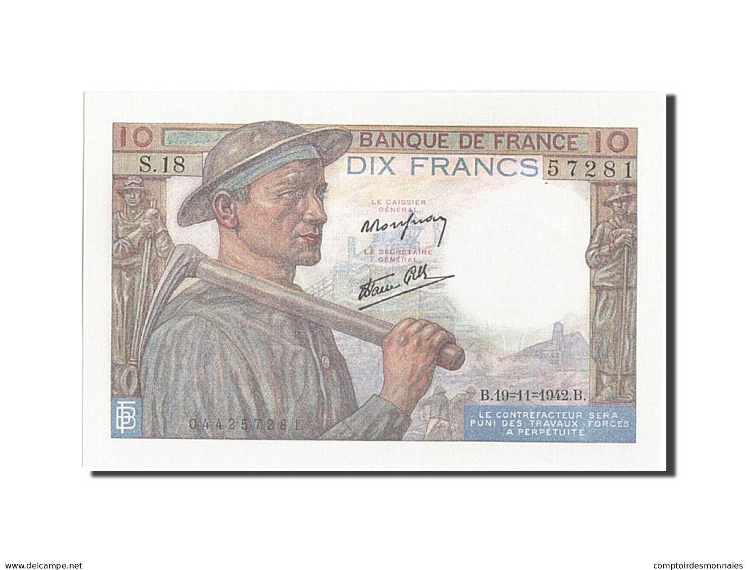 Billet, France, 10 Francs, 10 F 1941-1949 ''Mineur'', 1942, 1942-11-19, NEUF - 10 F 1941-1949 ''Mineur''