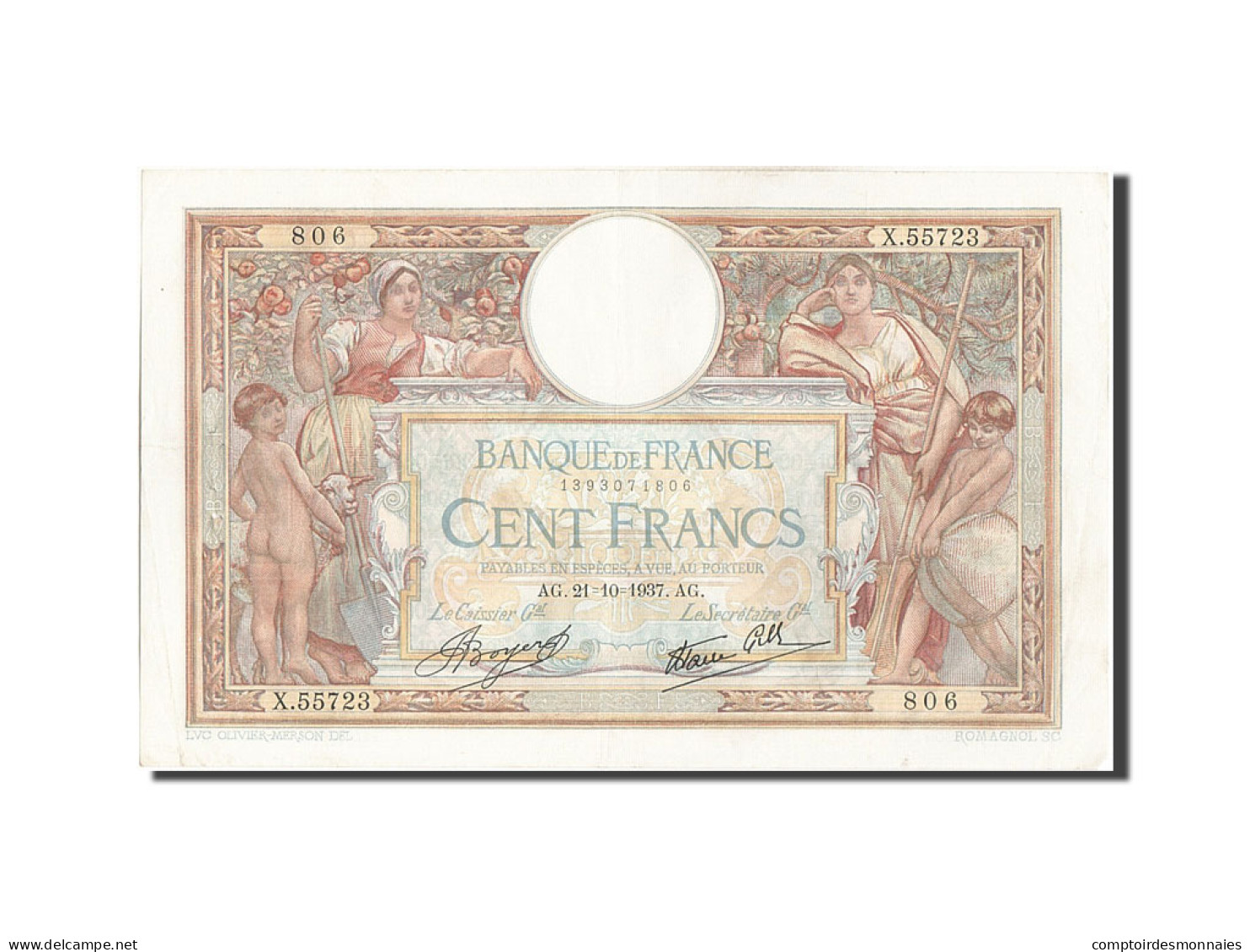 Billet, France, 100 Francs, 100 F 1908-1939 ''Luc Olivier Merson'', 1937 - 100 F 1908-1939 ''Luc Olivier Merson''