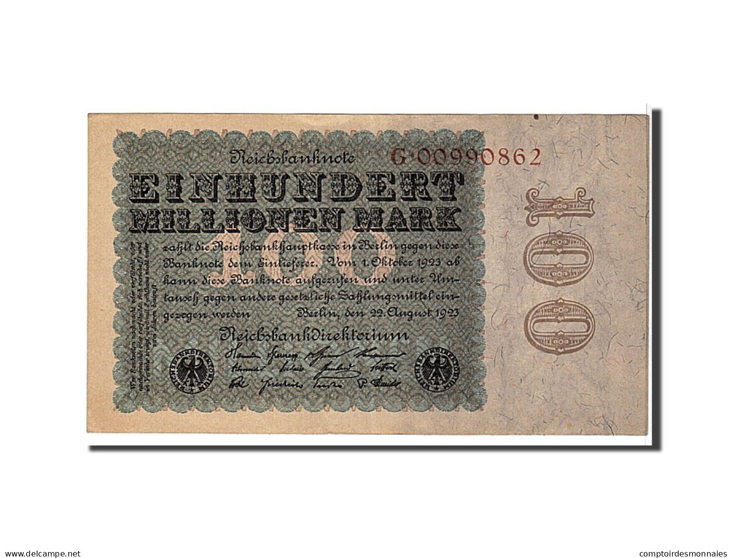 Billet, Allemagne, 100 Millionen Mark, 1923, KM:107a, TTB - 100 Mio. Mark