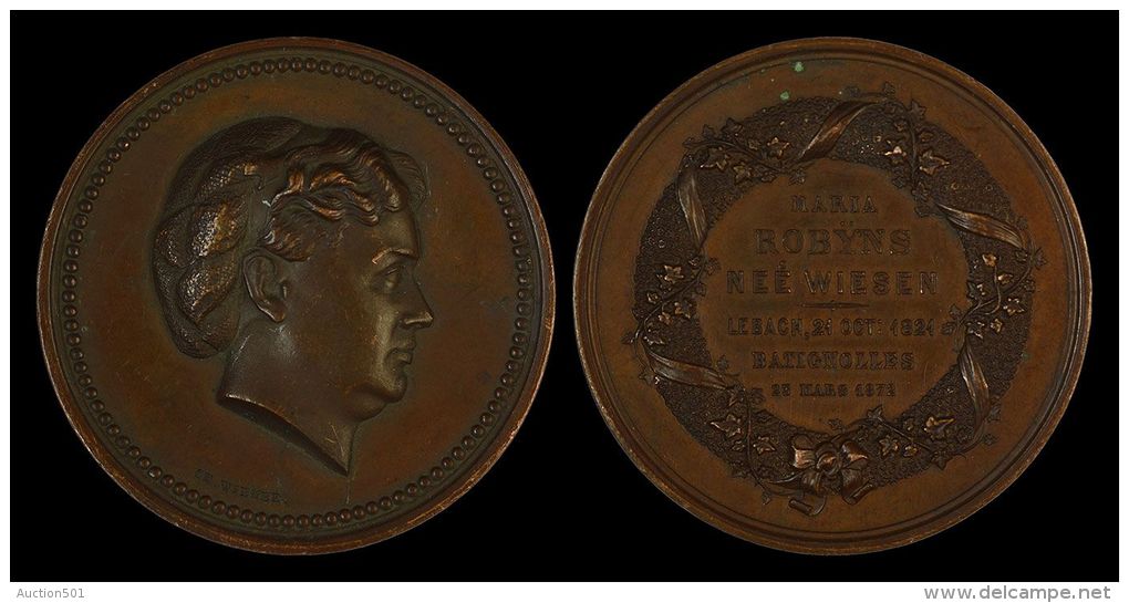 M01876 MARIA ROBYNS Neé WIESEN MEDAILLE MORTUAIRE - LEBACH 21 Oct 1821 BATIGNOLLES 23 Mars 1872 (35.2 G) Charles WIENER - Autres & Non Classés