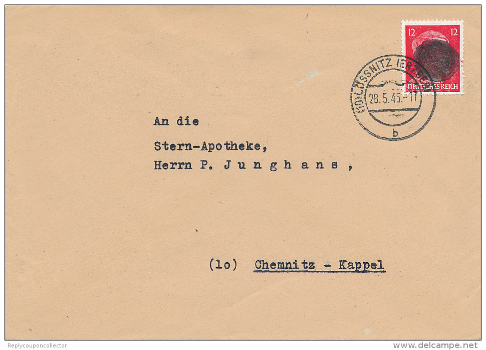 LÖSSNITZ -  1945 , Hitler-Schwärzung - Brief Nach Chemnitz - Autres & Non Classés