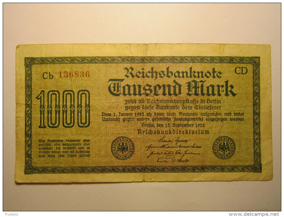 Allemagne " Billet De 1000 Mark " 1922 - 1000 Mark