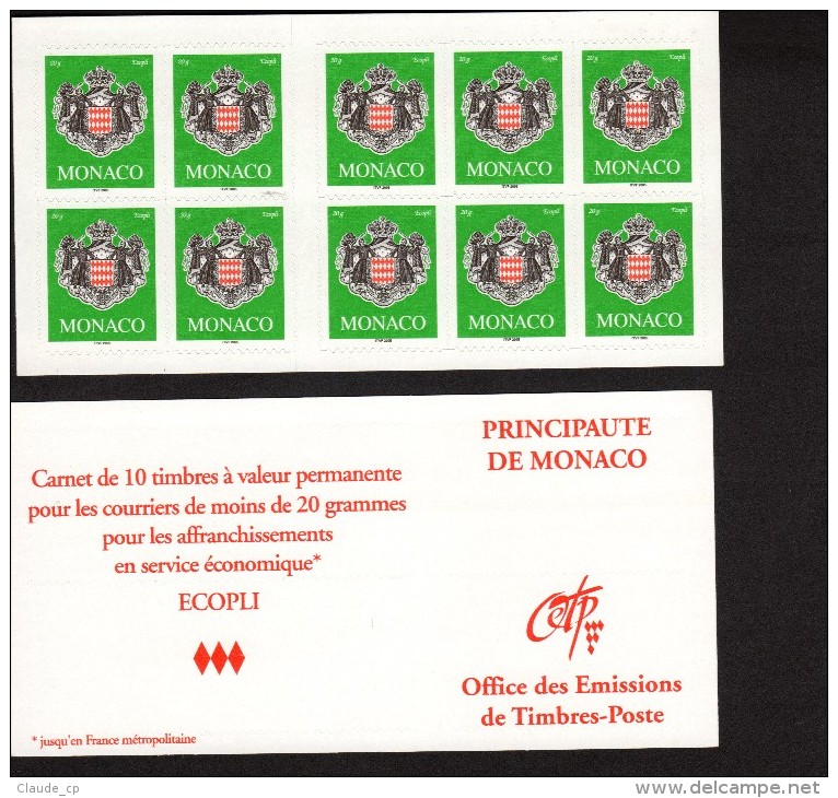 MONACO--Carnet  Complet N° 14  TVP Vert Ecopli --Philaposte 2005-- Autocollant - Carnets