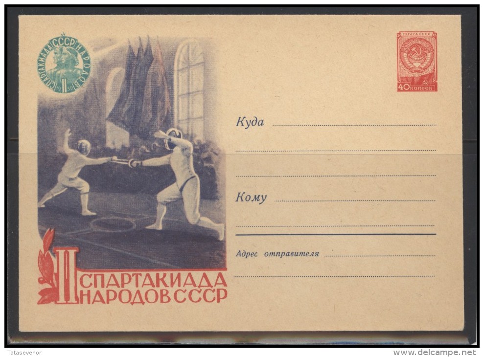 RUSSIA USSR Stamped Stationery Ganzsache 1009 1959.07.15 2nd Sport Games Of Soviet Nations Fenciing - 1950-59