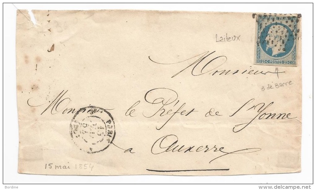 - SEINE - PARIS - Etoile Muette S/TPND Présidence N°10 Bleu Laiteux Sup. S/devant + Càd T.15 N°1508 - 1854 - 1852 Louis-Napoléon