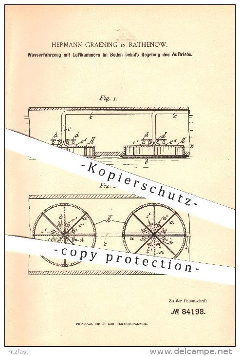 Original Patent - Hermann Graening In Rathenow , 1895 , Wasserfahrzeug Mit Luftkammern Im Boden !!! - Rathenow