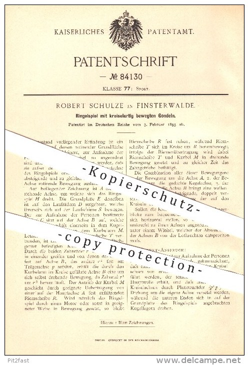 Original Patent - Robert Schulze In Finsterwalde , 1895 , Ringspiel Mit Kreiselartig Bewegten Gondeln !!! - Finsterwalde