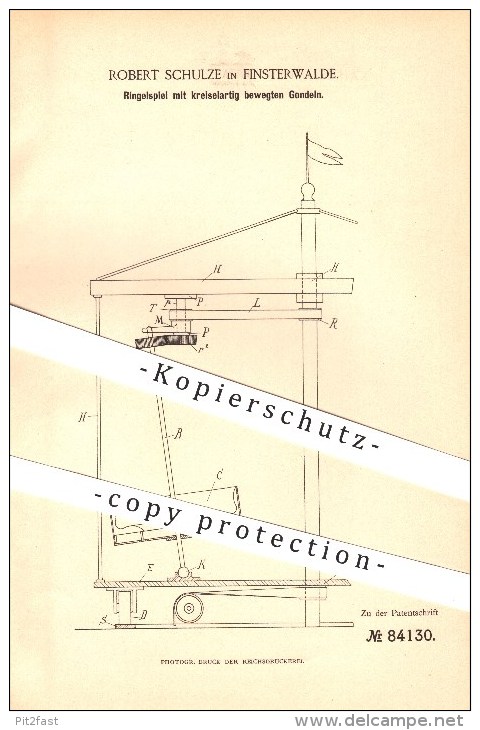 Original Patent - Robert Schulze In Finsterwalde , 1895 , Ringspiel Mit Kreiselartig Bewegten Gondeln !!! - Finsterwalde