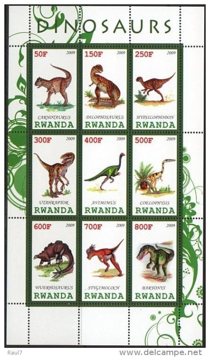 RWANDA 2009 - Faune Préhistoire, Dinosaures - Feuillet De 9 Val Neuf // Mnh - Unused Stamps