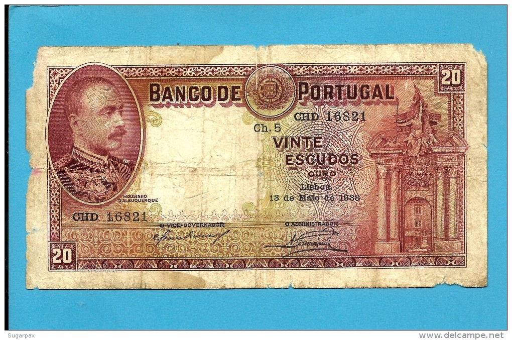 PORTUGAL - 20 Escudos  13/05/1938 - Pick 143 - Chapa 5 - MOUSINHO D´ ALBUQUERQUE - Portugal