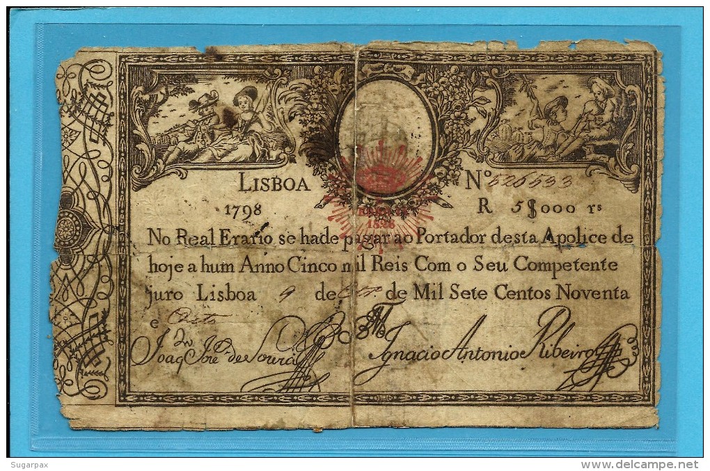 PORTUGAL - APÓLICE 5$000 - 5.000 RÉIS - 1798 ( 1826 ) - P 24 ( ? ) - D. PEDRO IV - WAR OF THE TWO BROTHERS - Portugal