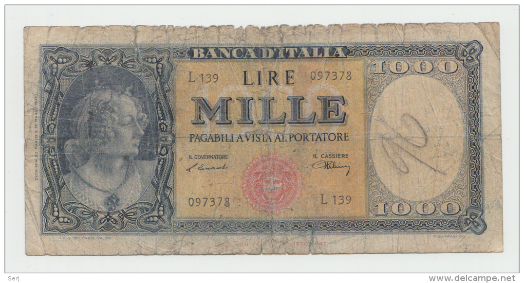 Italy 1000 Lire 1947 "G" Pick 83 - 1000 Lire