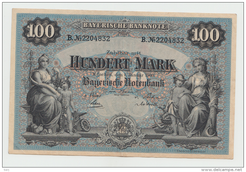 Germany 100 Mark 1. 1. 1900 Bayerische Banknote VF++ - 100 Mark