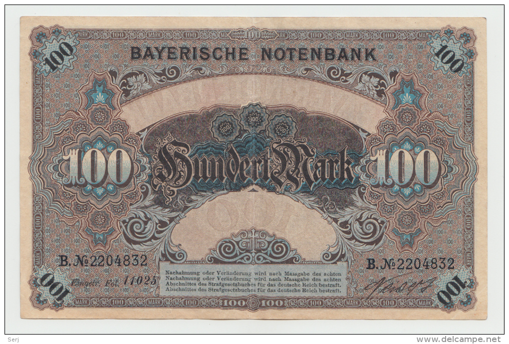 Germany 100 Mark 1. 1. 1900 Bayerische Banknote VF++ - 100 Mark