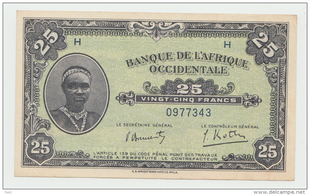 French West Africa 25 Francs 1942 AUNC Pick 30a - Other - Africa