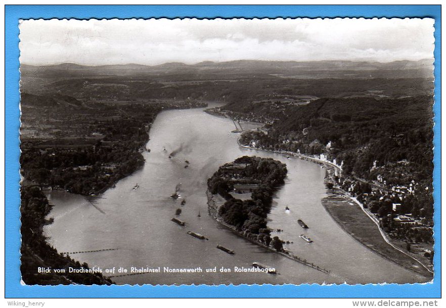 Bad Honnef - S/w Blick Vom Drachenfels Auf Nonnenwerth - Bad Honnef