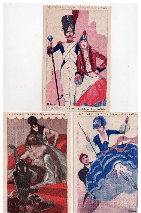 Cpa  Illustree Et Signee , Le Theatre Lyrique  , Lot De 3 Cartes Illustree ( Maison Ricqles) - Autres & Non Classés