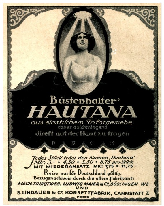 Original-Werbung/Anzeige 1916 - HAUTANA BÜSTENHALTER / KORSETTFABRIK LINDAUER CANNSTATT - Ca. 80 X 110  Mm - Werbung