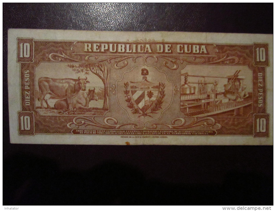 CUBA - 10 - PESOS - 1958 - F - VF - Cuba