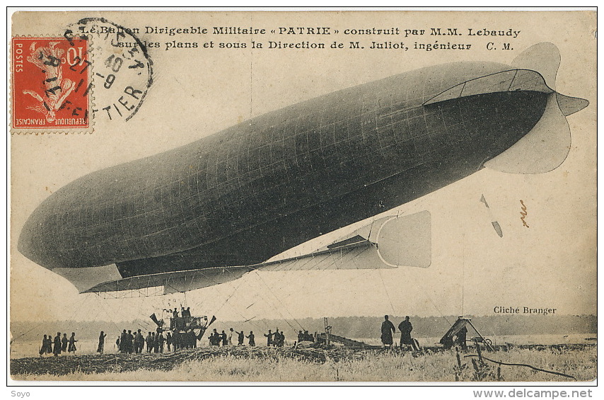 Ballon Dirigeable Militaire " Patrie " Construit Par Lebaudy Sucre  Ingenieur Juliot Cliché Branger - Dirigibili