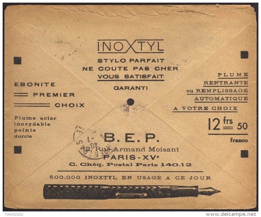 France 1932. Enveloppe En Franchise Des Chèques Postaux. Inoxtyl, Stylo Parfait. Ébonite, Plume Acier Inoxydable - Chemie